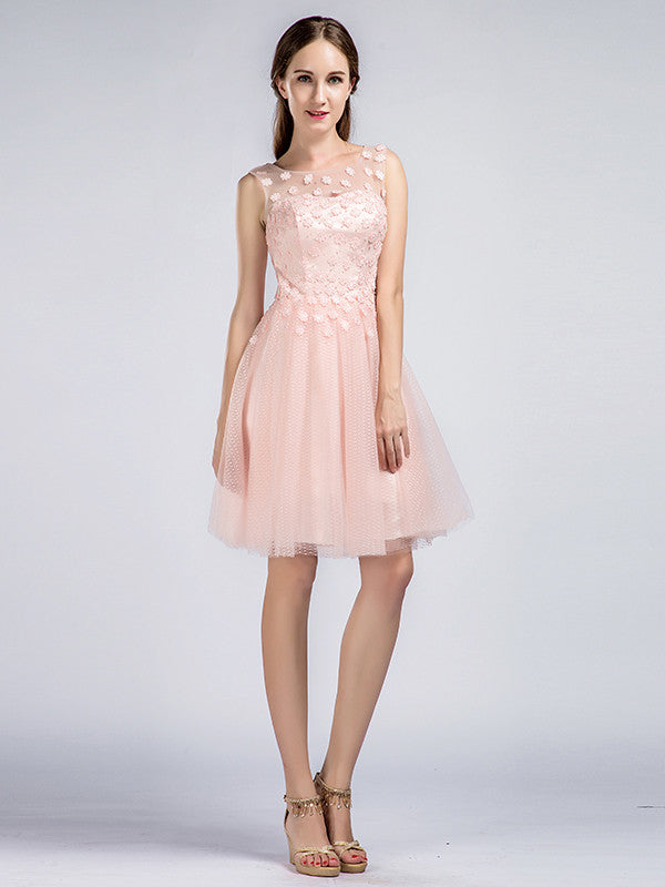 Short Blush Pink Tulle Lace Formal ...